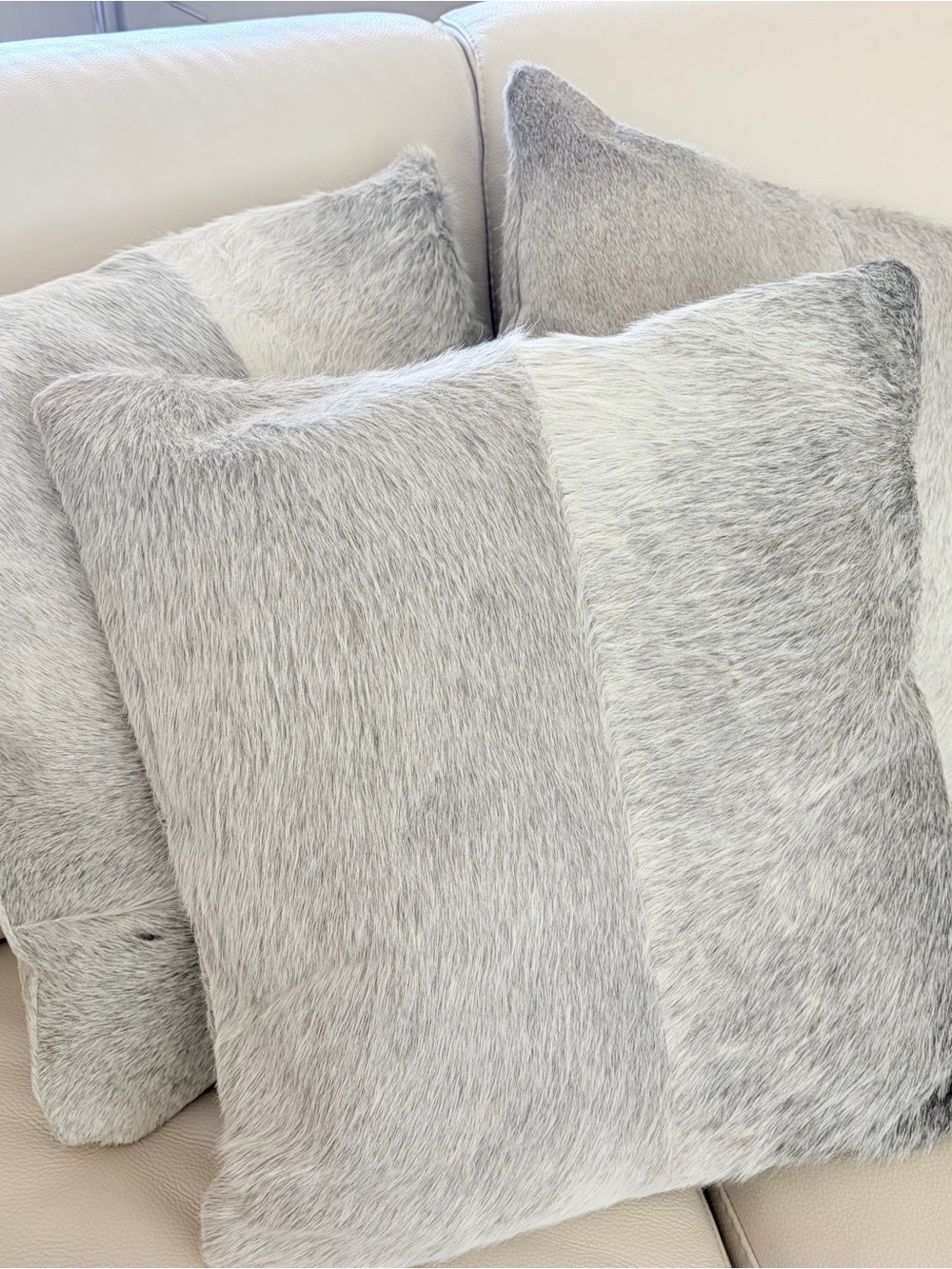 Pottery Barn Hair on Hide Pillow Cover and insert 20 x 20", Gray Set of Three